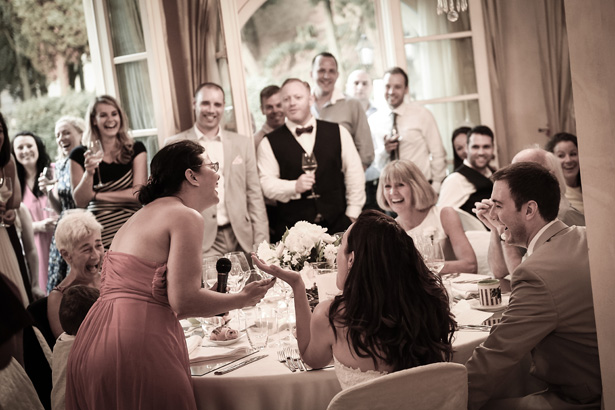 Bridesmaid making her speech during the wedding reception at Villa Bucciano , Tuscany | Morgan and James Real Wedding By Infinity Weddings | Confetti.co.uk