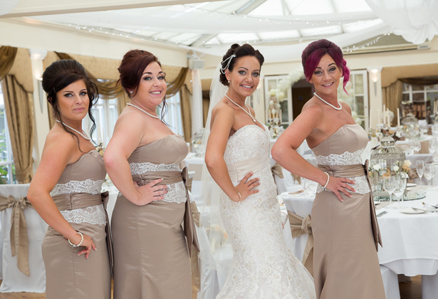 Bride and her bridesmaids at the wedding reception | Becki and Rob’s Real Wedding By Jenny Martin Photography | Confetti.co.uk