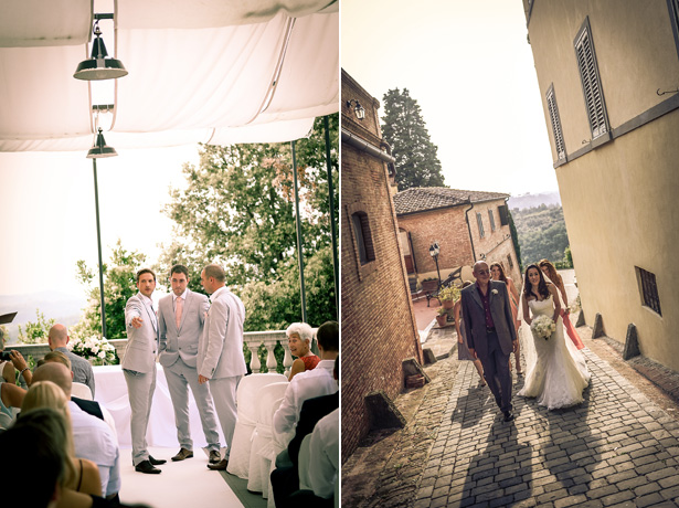 Groom waiting for his bride at the altar | Bride with her father and bridesmaids on her way to the ceremony| Morgan and James Real Wedding By Infinity Weddings | Confetti.co.uk