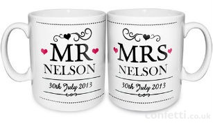 Christmas gift Mr and Mrs personalised ceramic mug set