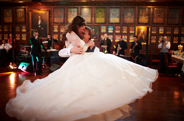 Bride and groom dance to a jazz band | Confetti.co.uk