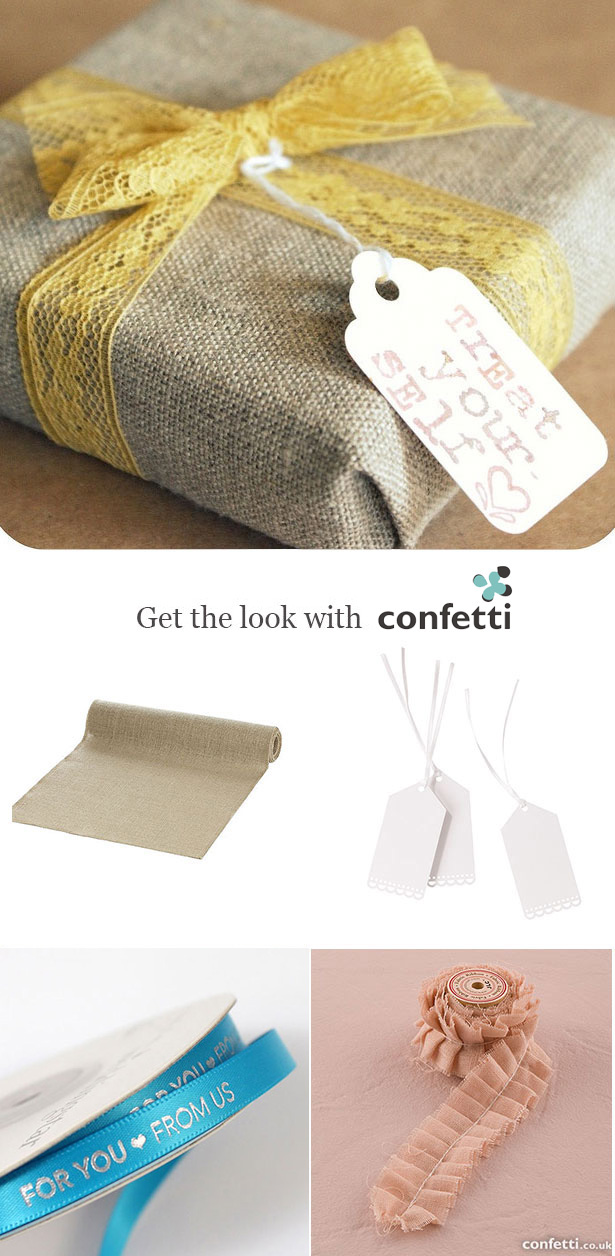 Creative gift wrapping |Burlap wrap and vintage lace wrapping | Confetti.co.uk