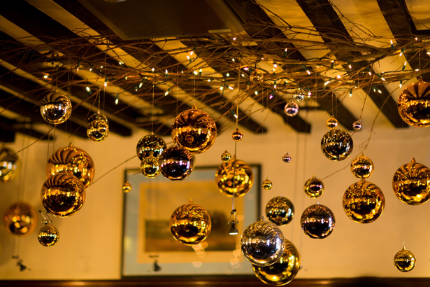 Gold Christmas Baubles | Abigail and Chris's Real Christmas Wedding | Confetti.co.uk 