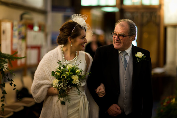 Bride with her father | Abigail and Chris's Real Christmas Wedding | Confetti.co.uk 