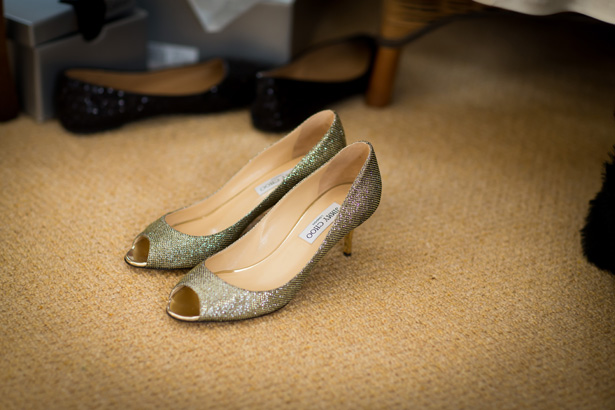 Gold peptoe Jimmy Choos | Bridal wedding shoes | Abigail and Chris's Real Christmas Wedding | Confetti.co.uk 