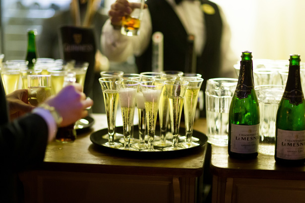 Champagne reception| Abigail and Chris's Real Christmas Wedding | Confetti.co.uk 