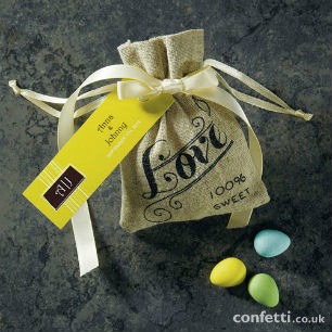 Mini linen drawstring pouch love favours | Confetti.co.uk