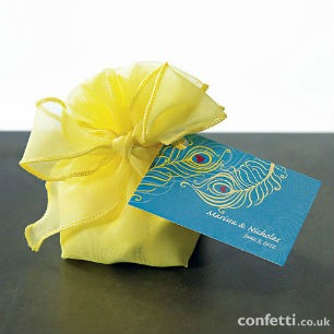 Yellow organza drawstring bag for sugared almond favours | Confetti.co.uk