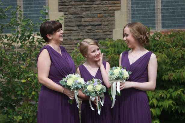 Bridesmaids in purple Grecian styled dress | Purple themed wedding| Rhiannon & Michael's Real Wedding | Confetti.co.uk