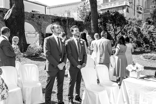 The groom and best man waiting for the bride at the ceremony in Ravello, Italy | Leanne and Chris's Real Italian Wedding | Confetti.co.uk