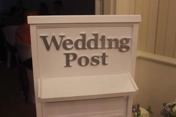 White wedding mail post box | Purple themed wedding| Rhiannon & Michael's Real Wedding | Confetti.co.uk