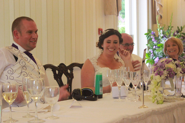 Bride and groom at the top table | Purple themed wedding| Rhiannon & Michael's Real Wedding | 