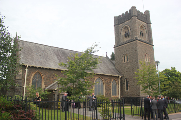 Wedding ceremony at Radyr Christ Church | Purple themed wedding| Rhiannon & Michael's Real Wedding | Confetti.co.uk