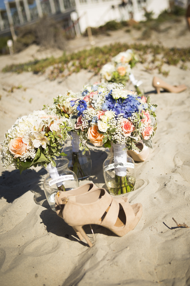 Bridal bouquet with blush pink roses and white and blue hydrangeas  | Crystal & Giampaolo California Real Wedding |Destination Wedding America | Confetti.co.uk 