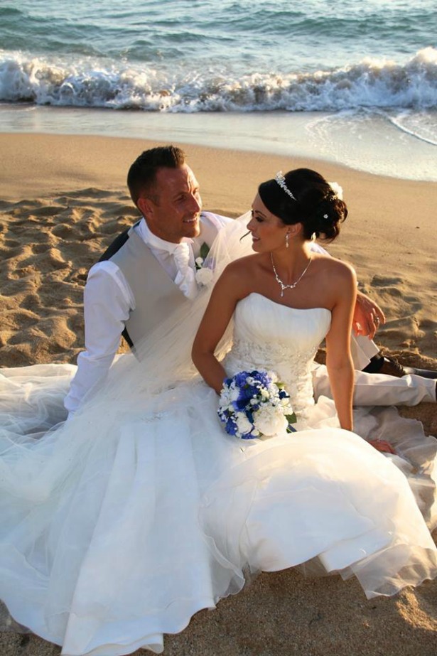 Michelle's wedding abroad with bouquet by Silk Blooms