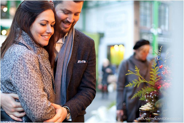 Kim and Dan’s Real Engagement | Engagement shoot idea in London | Couple walking through Borough market  | # London #Urban #Engaged #Engagement #Idea  | Confetti.co.uk 