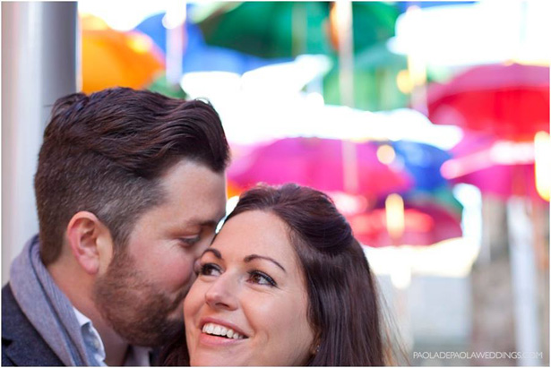 Kim and Dan’s Real Engagement | Engagement shoot idea in London | Multi coloured umbrellas | # London #Urban #Engaged #Engagement #Idea | Confetti.co.uk 