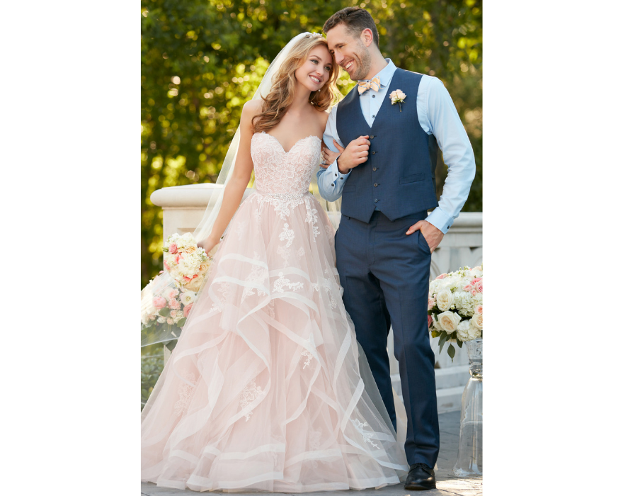 Ruffled pink wedding dress