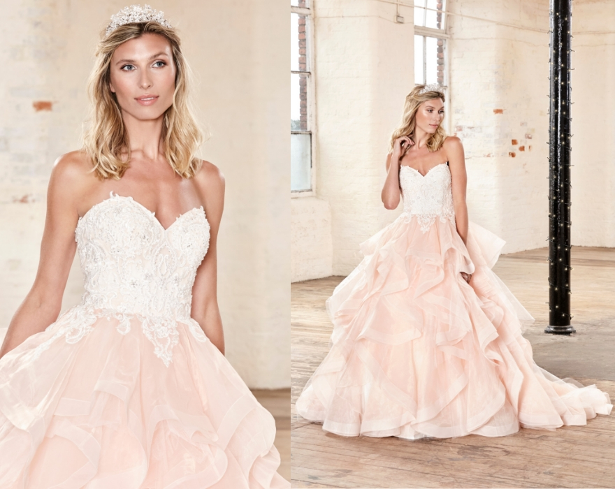 Strapless wedding dress with pink skirt