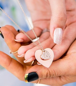 Crystal Double Swing Heart Necklace - Matte Rose Gold | Confetti.co.uk