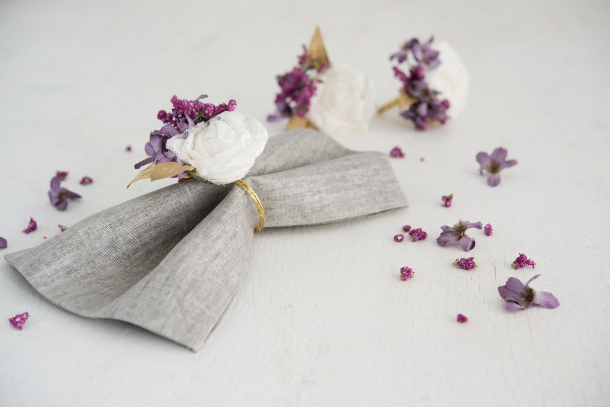 Lace Flower and Purple Florals DIY Napkin Rings | Confetti.co.uk