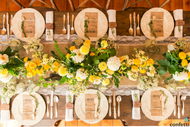 Rustic themed wedding breakfast from Confetti.co.uk