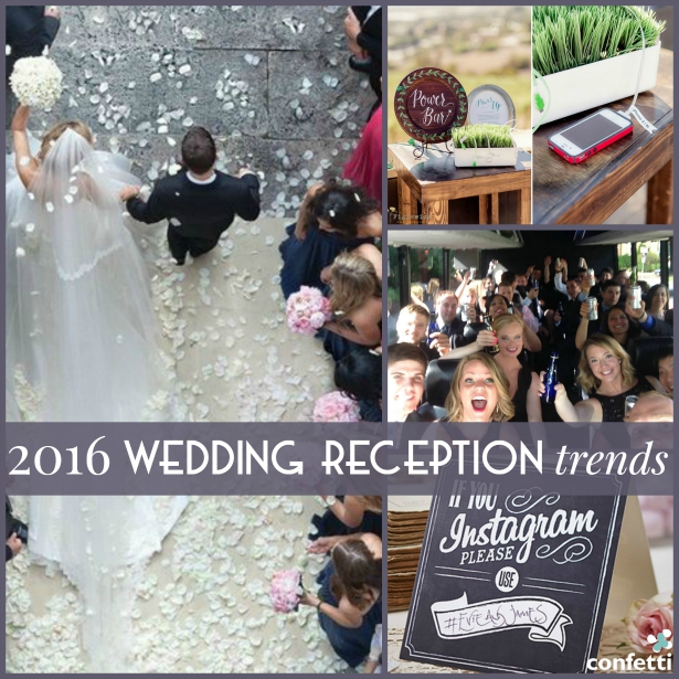 From selfie sticks to aerial wedding photography, keep an eye out for these 2016 wedding reception trends. | Confetti.co.uk