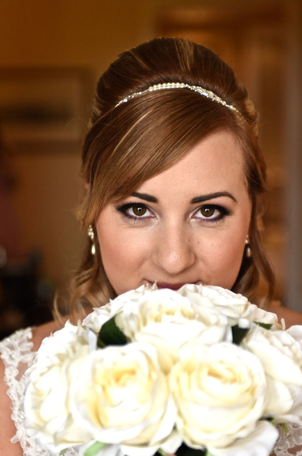 Laura with a handmade silk flower bouquet from Sarah's Flowers