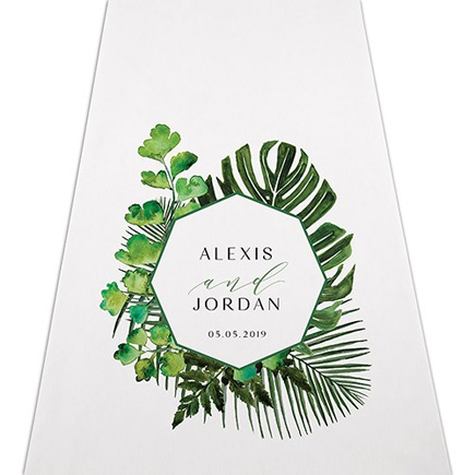 Greenery Personalised Aisle Runner with Geometric Pattern and Leaves | Confetti.co.uk