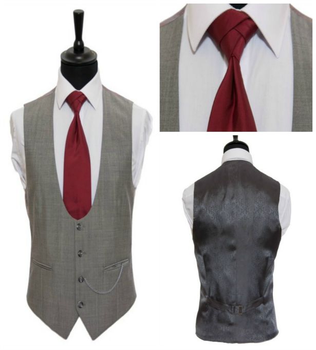 Ascot grey waistcoat with rust red tie by Hugh Harris | Confetti.co.uk