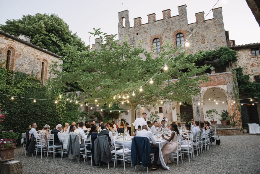 Wedding Reception Lighting and Set Up Ideas - Ana and Kevin’s Romantic Italian Castle Wedding in Tuscany by Emma-Jane Photography - romantic Italian Castle wedding at Castello di Montalto | Confetti.co.uk