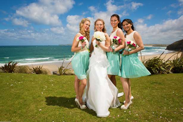 Bride and her bridesmaids at her big day at the stunning Carbis Bay Hotel & Estate.