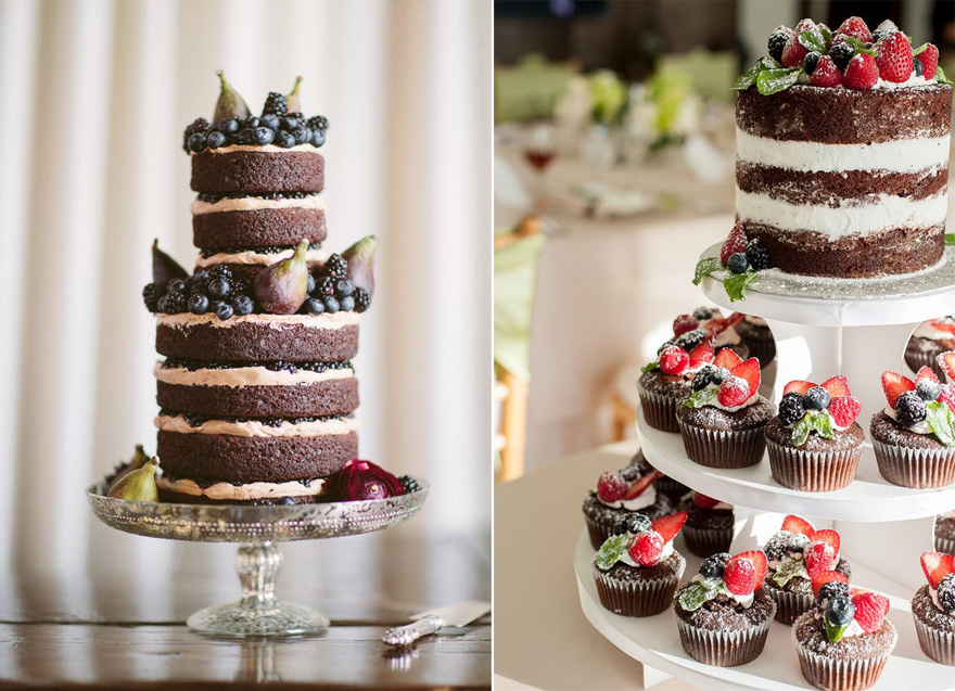 Naked Wedding Cake Cupcakes by A Cake Life - Chocolate Naked Wedding Cake by Lael Cakes - Photography from Allan Zepeda Photography via A Sleeping Beauty Inspired Wedding Shoot | Confetti.co.uk