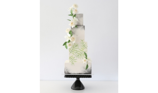 Square marble wedding cake