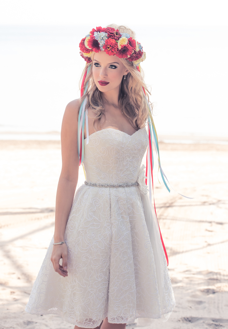 Flower Crowns Retro Bride with Colourful Red Yellow and Blue Flower Crown | Confetti.co.uk