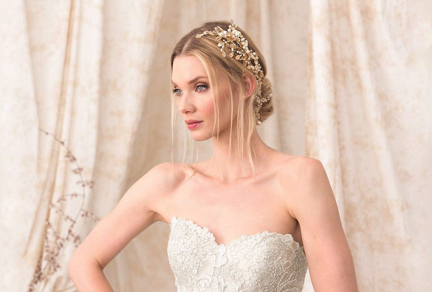 Gold and Pearls Wedding Headpiece - Style 9907 by Justin Alexander Embroidered Lace and Sequin A Line Dress | Confetti.co.uk