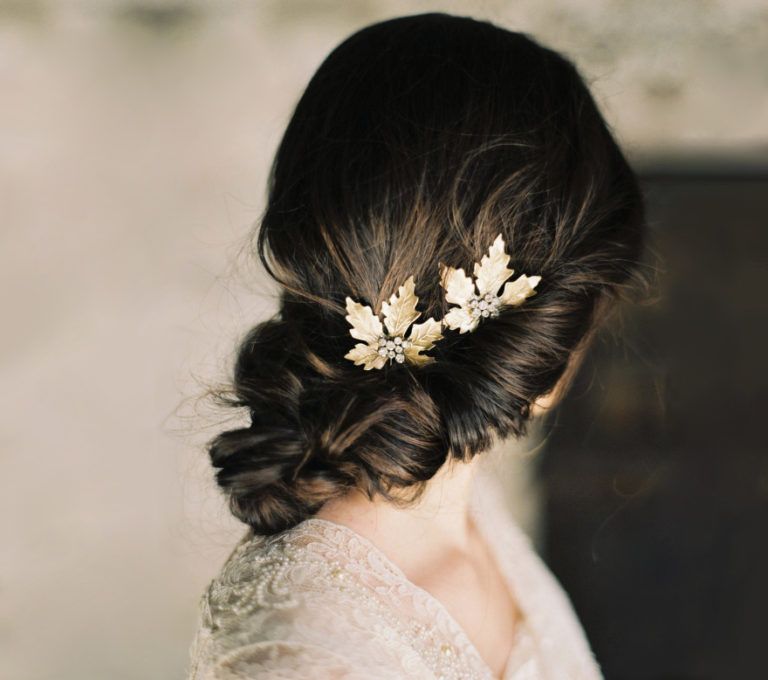 Maple Leaf Rhinestone Hair Pins by Melinda Rose Design on Etsy - Erich McVey Photography | Confetti.co.uk