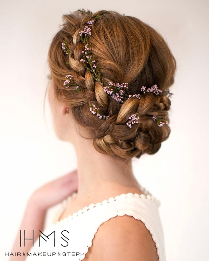 Small Flowers in Braids Wedding Hair Ideas by Hair and Makeup by Steph | Confetti.co.uk