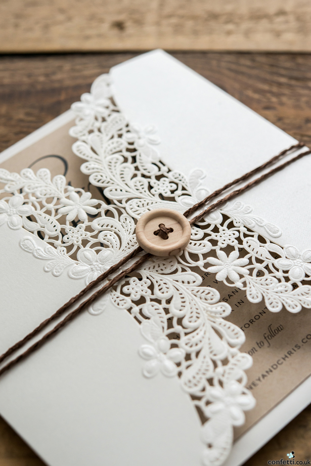 Invitations with wooden buttons | Confetti.co.uk