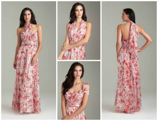 Pink and brown floral multiway bridesmaid dress by Allure Bridal | Confetti.co.uk