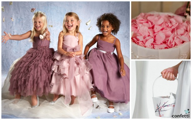 Flower girl dresses by Alfred Angelo, baskets and petals by Confetti | Confetti.co.uk