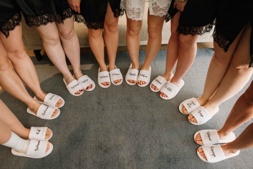 Bride's and bridesmaids slippers at Kristina and Max's wedding | Confetti.co.uk