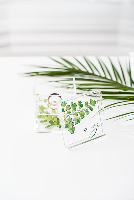 Alternative Wedding Ring Boxes - Maidenhair Fern Greenery Printing Acrylic Wedding Ring Box | Confetti.co.uk