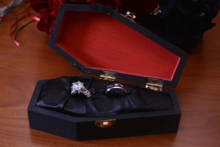 Coffin Ring Box Carla and Henry’s Vintage Gothic Wedding by Iris Mendoza from Beyond Artistic Wedding Photography | Confetti.co.uk