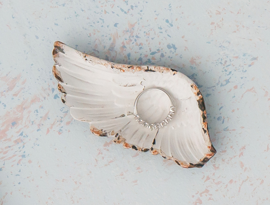 Feather Wing Iron Favour Dish In Distressed White - Angel Wing Ring Box Alternative | Confetti.co.uk