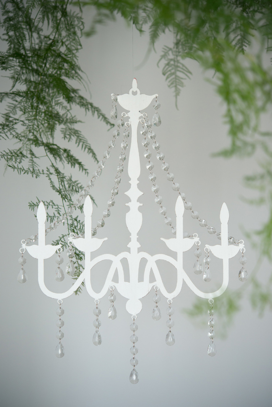 White Chandelier With Acrylic Crystal Garlands | Confetti.co.uk