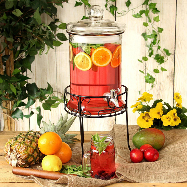 Round drink dispenser with stand