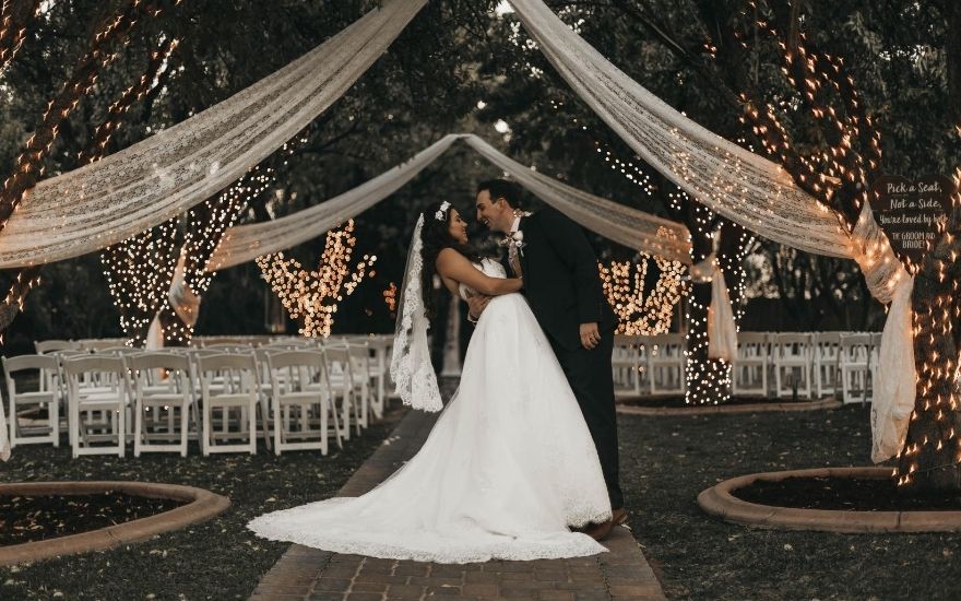 Bride and groom at an outdoor wedding