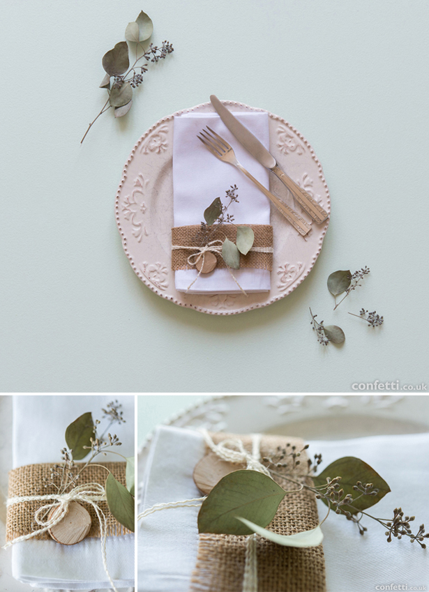 DIY burlap rustic woodland place setting | Confetti.co.uk