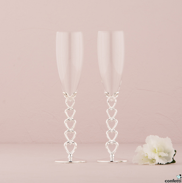 Silver Hearts Toasting Flutes | Confetti.co.uk